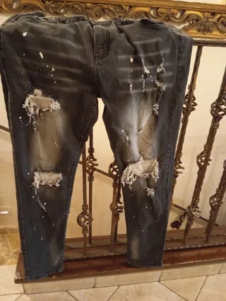 Jeans skinny neri/grigi con molla in vita