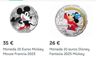 2 Monedas 10 Euros Disney Mickey Mouse