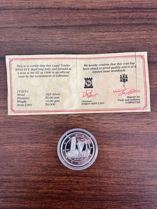 Moneda Plata 14 Ecus Gibraltar 1996
