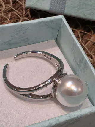 Anillo Plata Perla Ajustable