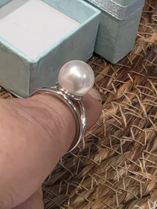 Anillo Plata Perla Ajustable