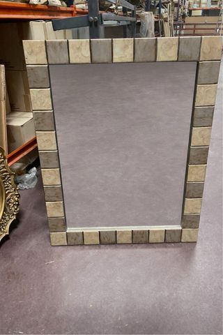 Espejo Madera Cuadrados Plata y Marfil 80x60