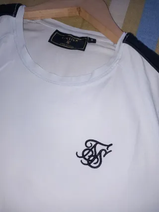 Camiseta SikSilk Talla S Blanca Negra y Azul claro