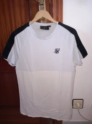 Camiseta SikSilk Talla S Blanca Negra y Azul claro