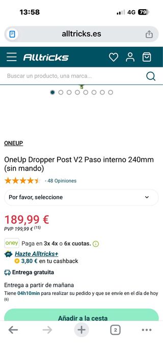 Tija telescópica 31.6mm 180mm recorrido