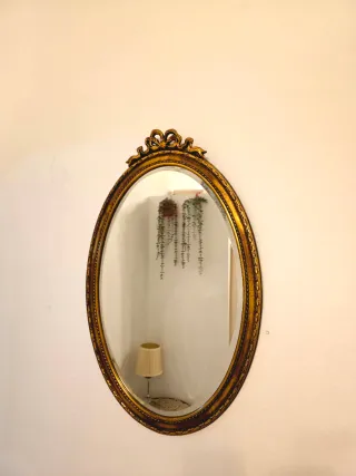 Espejo Ovalado Antiguo Dorado Biselado, Belga.