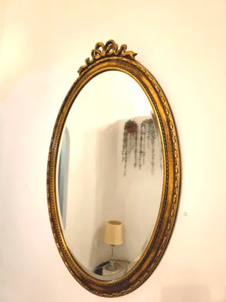 Espejo Ovalado Antiguo Dorado Biselado, Belga.