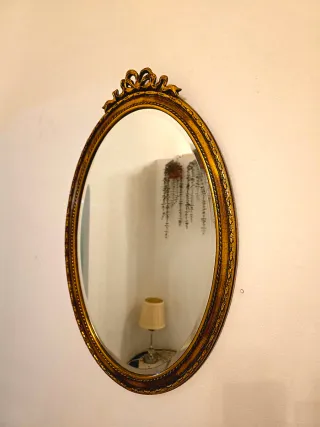 Espejo Ovalado Antiguo Dorado Biselado, Belga.