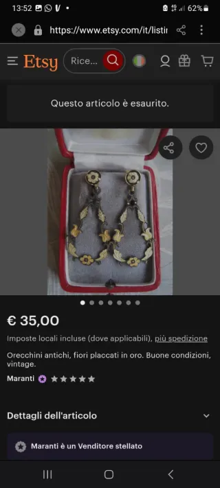 Orecchini vintage goccia fiori placcati oro