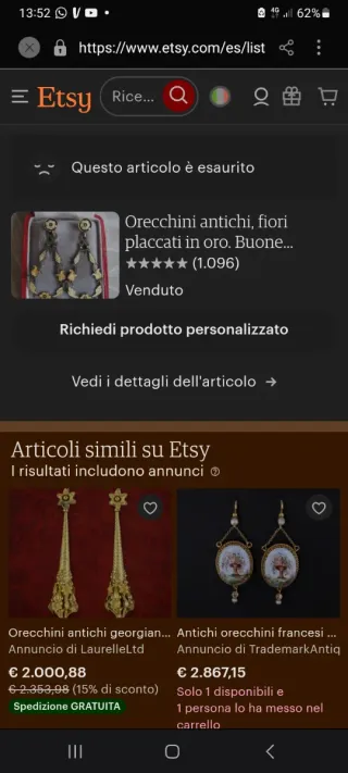 Orecchini vintage goccia fiori placcati oro