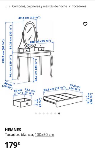 Tocador blanco con espejo y cajones de Ikea