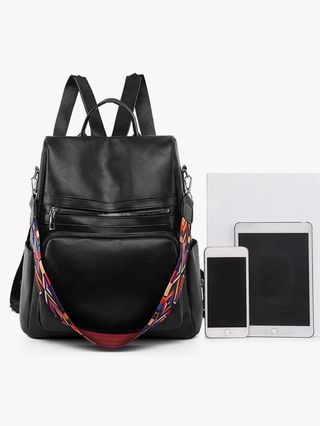 Mochila Mujer Marrón con Tira Multicolor