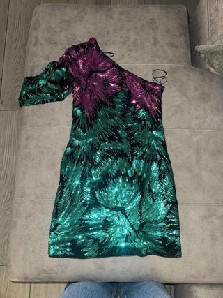 Vestido Guess fiesta lentejuelas verde/morado T.M