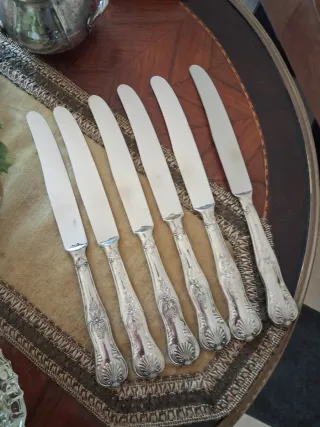 6 coltelli antichi lamina argento 800