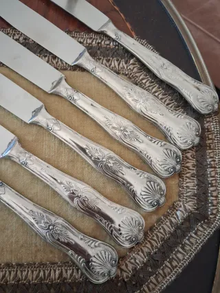 6 coltelli antichi lamina argento 800