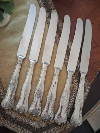 6 coltelli antichi lamina argento 800