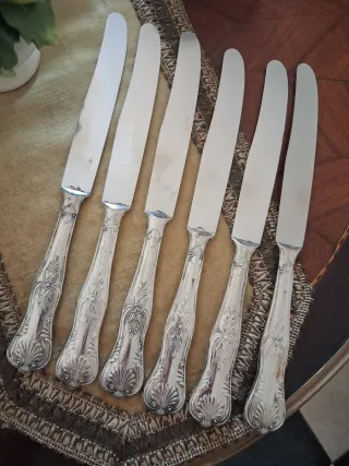 6 coltelli antichi lamina argento 800