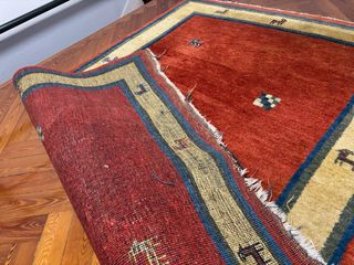 Alfombra de lana 100% naranja y azul