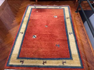 Alfombra de lana 100% naranja y azul