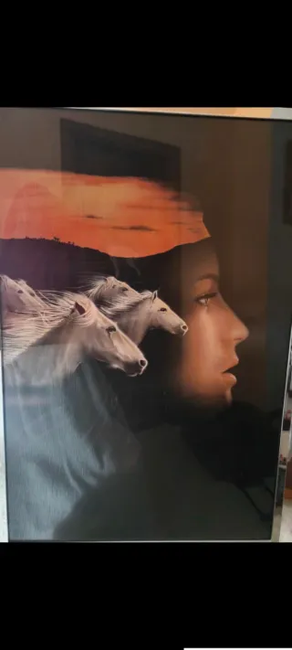Cuadro Caballos y Mujer con cristal