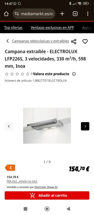 Campana extractora Electrolux a estrenar