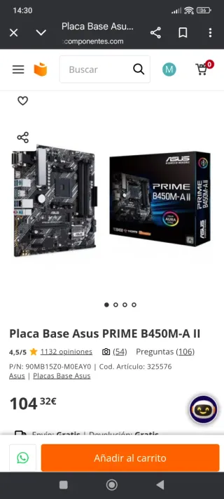 Placa Base Asus PRIME B450M-A II
