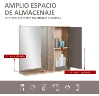 Armario baño con espejo madera y cristal