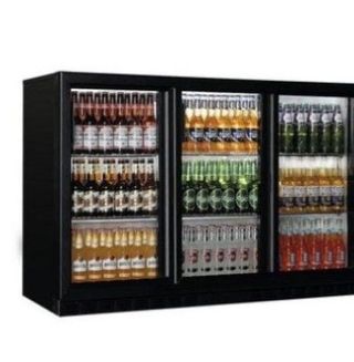 Mesa expositora bebidas puertas correderas