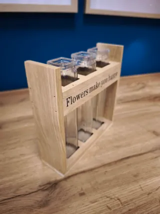 Porta fiori in legno e vetro