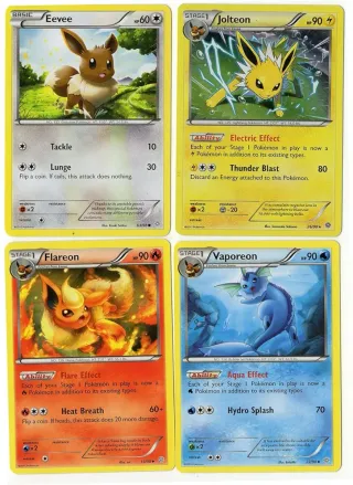 Lote de eevee, cartas doradas y normales.