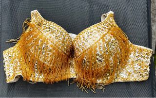 Top Danza Oriental Pedrería Flecos Dorado