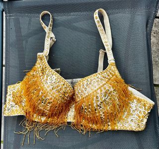 Top Danza Oriental Pedrería Flecos Dorado