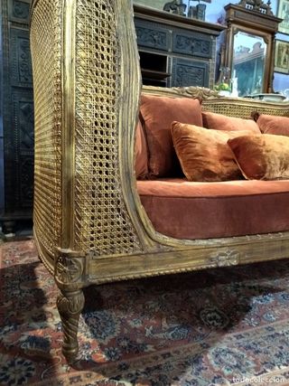 Sofá Barroco Ratán Dorado Lujo