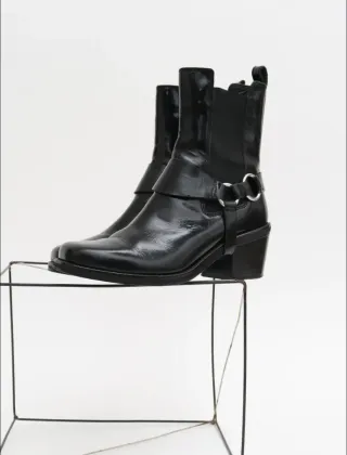 Botines Biker Piel Negro
