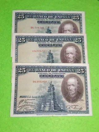 3 Billetes 25 Pesetas Banco de España 1928