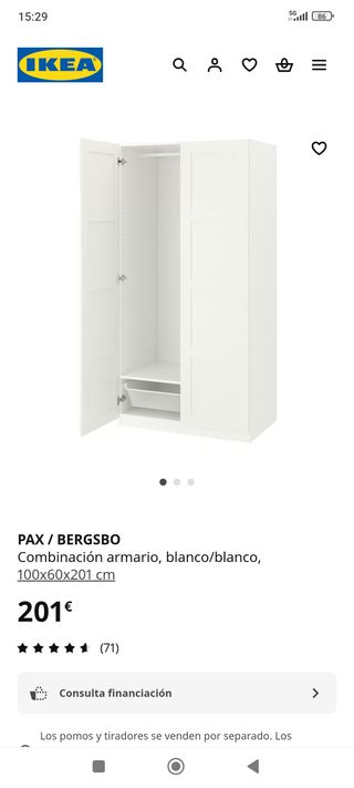 Armario Ikea Bergsbo color madera y blanco.