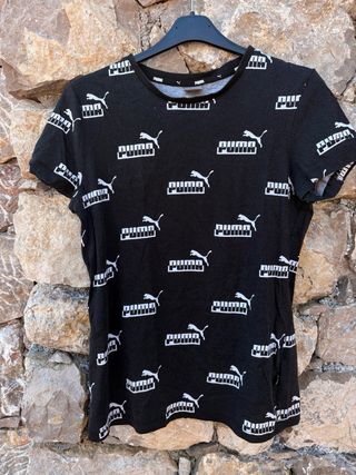 Maglietta Puma Nera con Logo Ripetuto