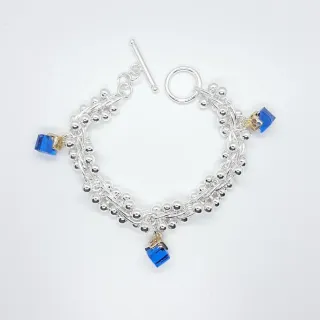 Bracciale artigianale perle argentato pietra cubo