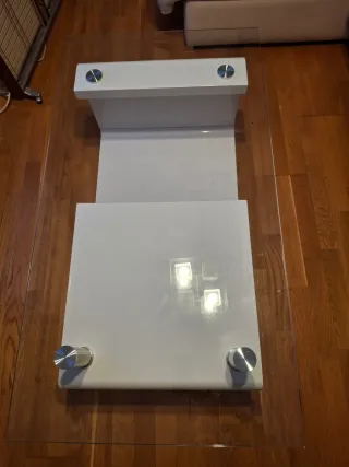 Mesita de centro cristal y blanco 120x65x45