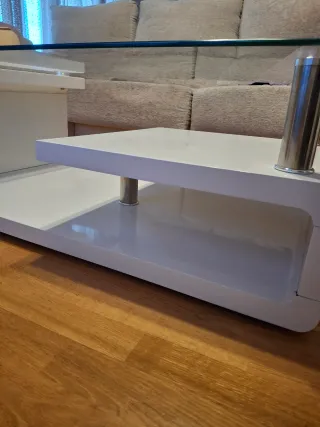 Mesita de centro cristal y blanco 120x65x45