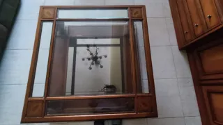 Mesa de centro madera raíces nogal y cristal