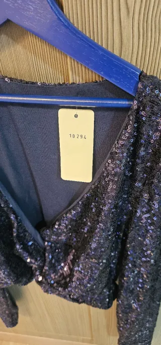 Top lentejuelas azul plateado talla única