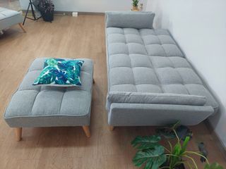 Sofá Cama Gris Tela + Puff NUEVO!!