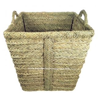 Leñera cuadrada de esparto con armazón y asas