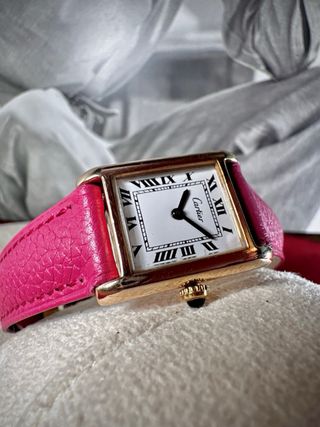 Reloj Cartier Tank Vermeil correa Fucsia