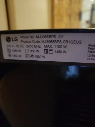 Horno Microondas LG Convección 39L sin estrenar