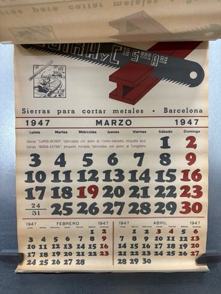 Calendario Boira y Cia. Sierras para cortar, 1947