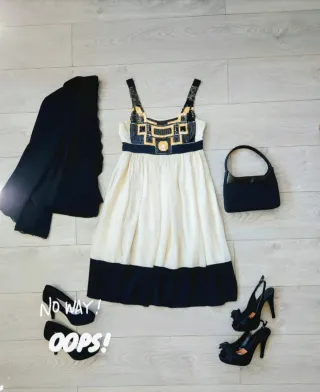 Zara Talla S - Vestido de Seda en Crema y Negro
