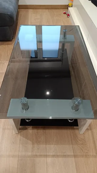 Mesa de centro cristal, madera lacada