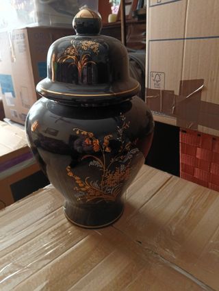 Jarrón Tibor Cerámica Negro y Dorado